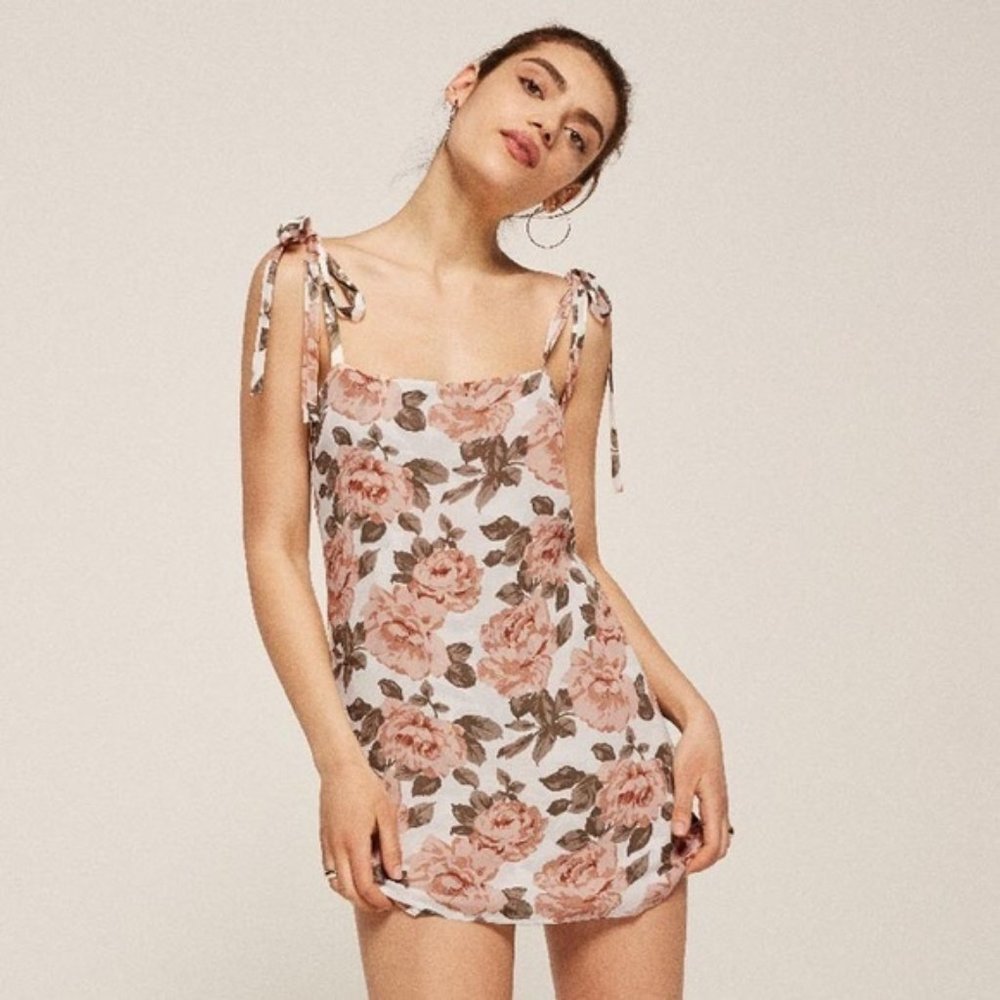 REFORMATION | Size S. Rose Print DIXIE DRESS